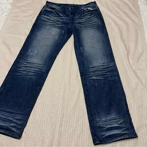 Y2K Men's Premium Raw Blue Jeans Dark Wash Faded Denim Jeans Pants Sz 32x32